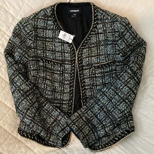 Express Black, Teal, and Gold Tweed Jacket